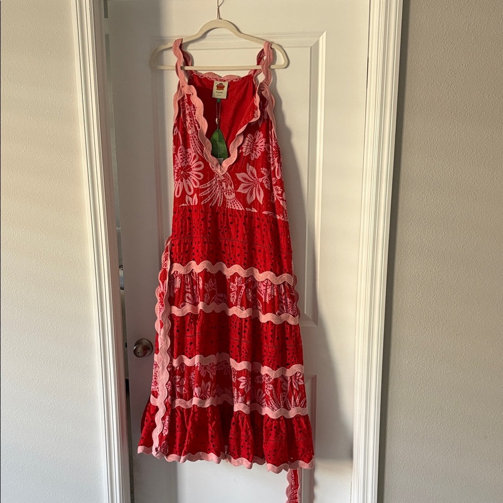 Farm Rio dress Flowerfull birds red mix maxi dress - Picture 7 of 8